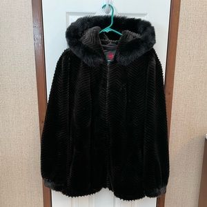 NWOT Luxurious Black Faux-Fur Hooded Jacket